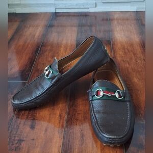 Men's Brown Gucci Horsebit Damo Leather Loafers Size 9.5